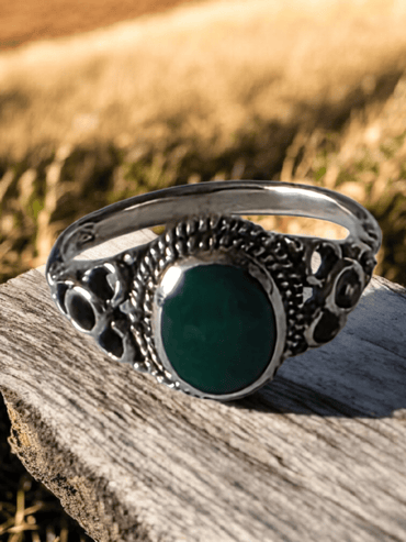 Bague argent pierre malachite naturelle - Claudine Biker Shop