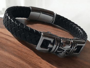 Bracelet biker cuir tête de mort - Claudine Biker Shop