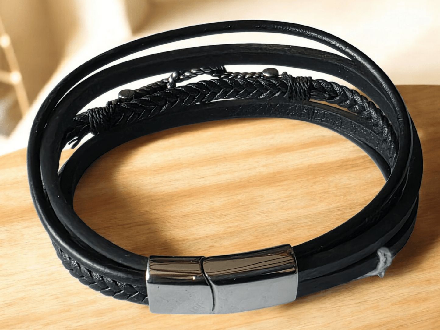 Bracelet biker motif celtique ou marin cuir acier inoxydable - Claudine Biker Shop