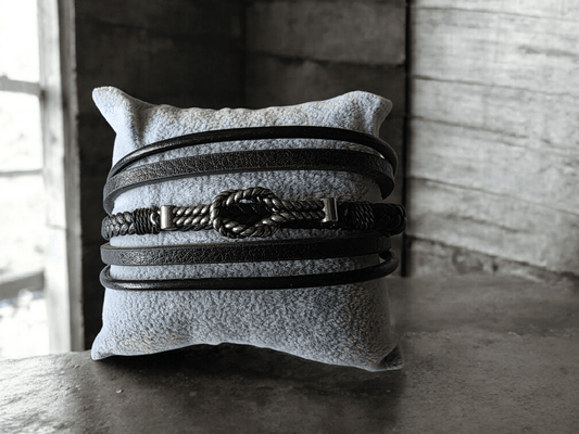 Bracelet biker motif celtique ou marin cuir acier inoxydable - Claudine Biker Shop