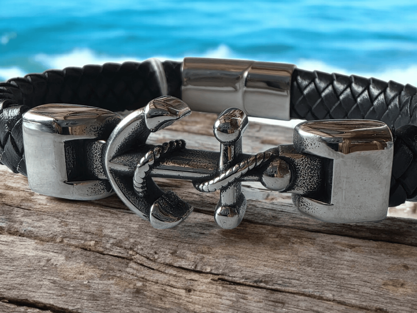 Bracelet cuir ancre marine - Claudine Biker Shop