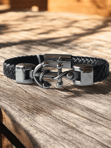 Bracelet cuir ancre marine - Claudine Biker Shop