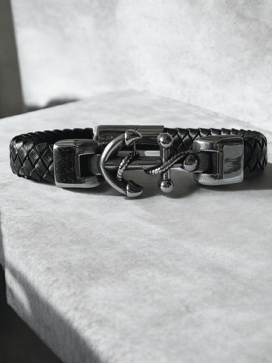 Bracelet cuir ancre marine - Claudine Biker Shop