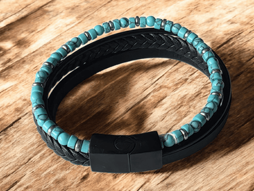 Bracelet cuir et turquoise pour homme/femme - Claudine Biker Shop
