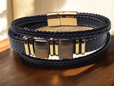 Bracelet cuir œil de tigre véritable - Claudine Biker Shop