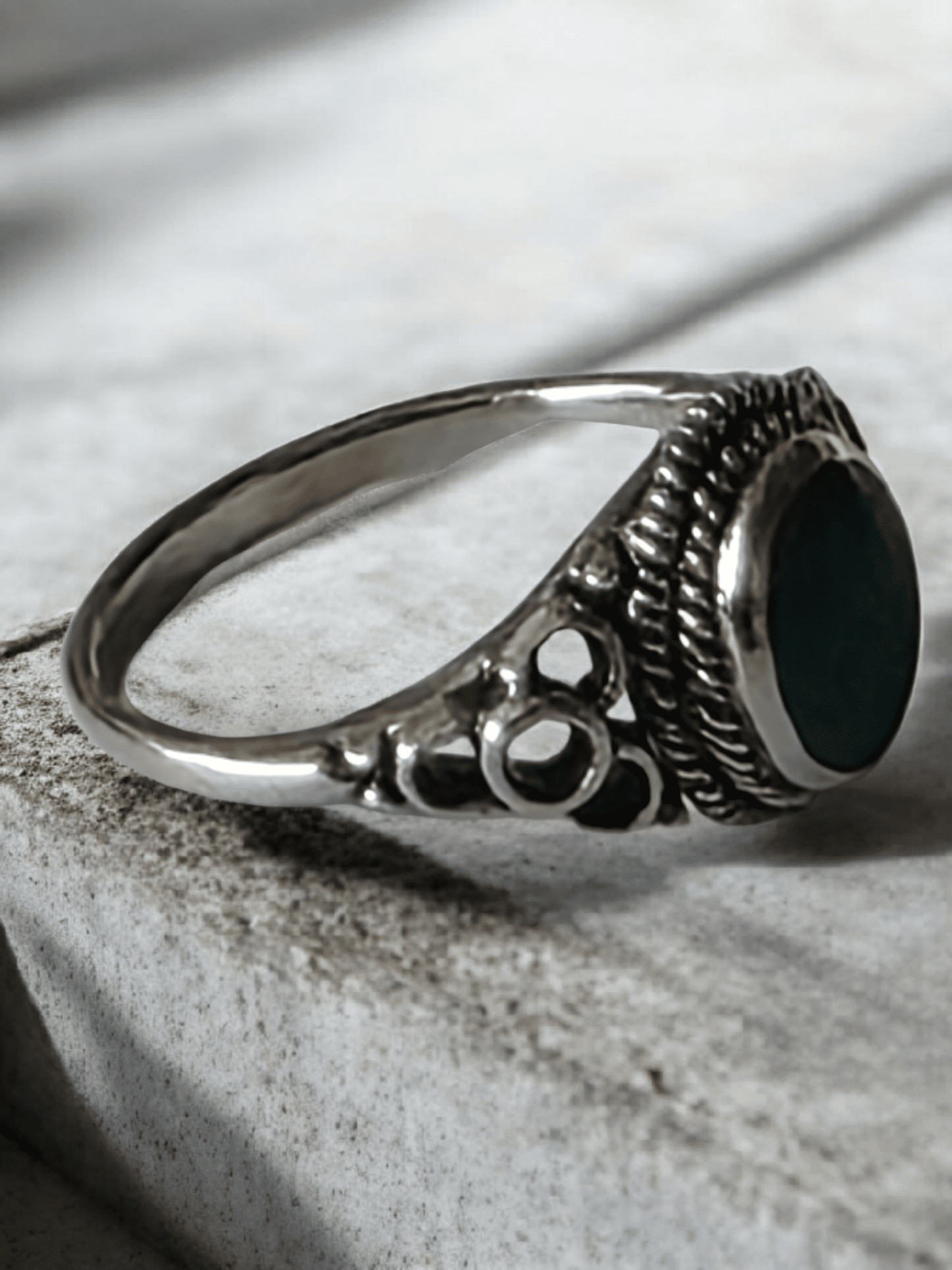 Bague argent pierre malachite naturelle - Claudine Biker Shop
