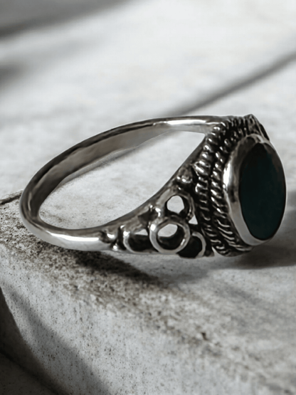 Bague argent pierre malachite naturelle - Claudine Biker Shop