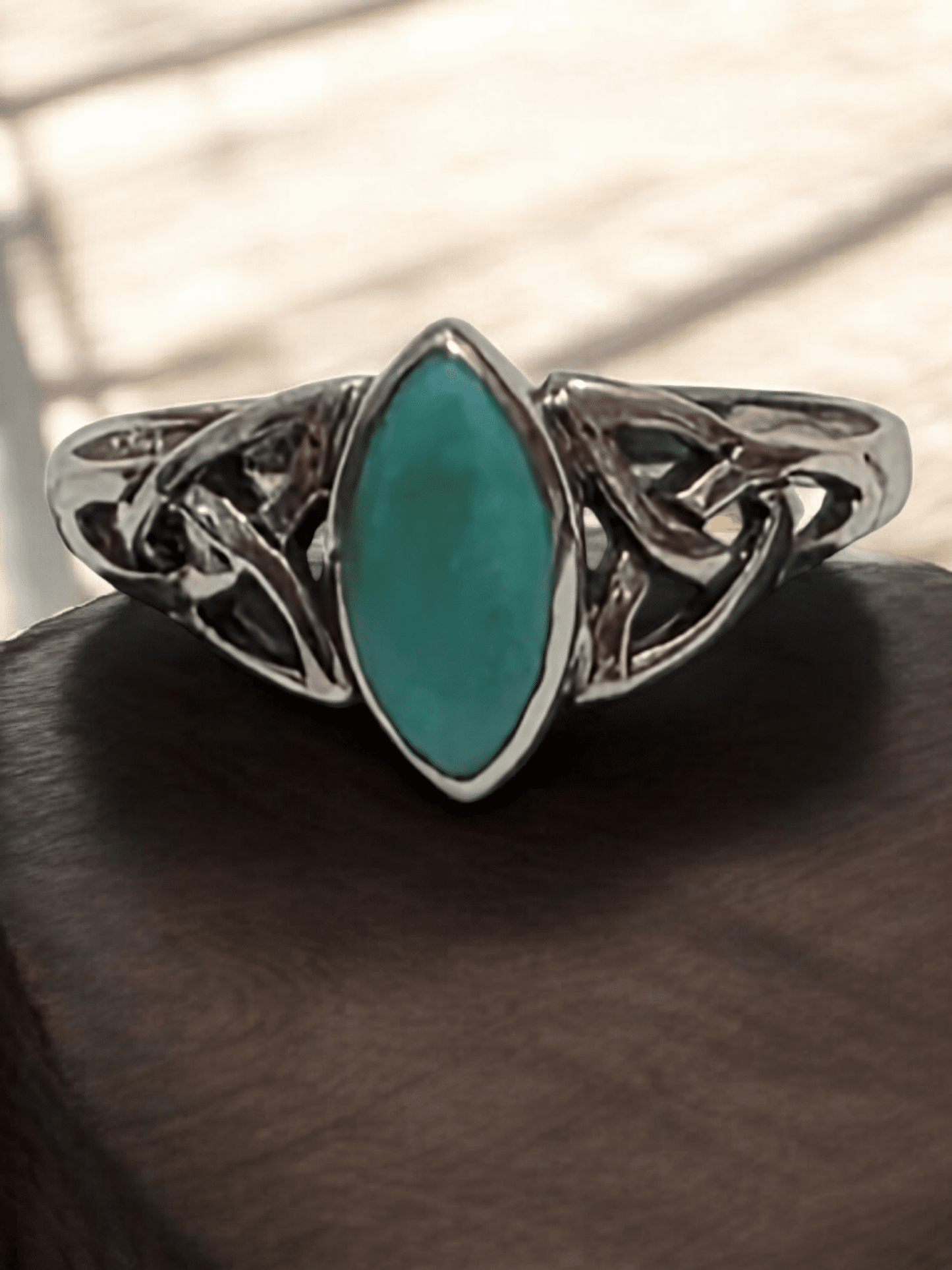 Bague en Argent 925 avec Pierre Turquoise - Motif Celtique Artisanal - Claudine Biker Shop