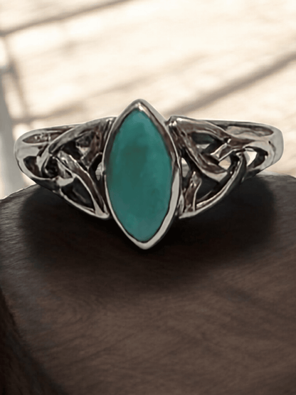 Bague en Argent 925 avec Pierre Turquoise - Motif Celtique Artisanal - Claudine Biker Shop
