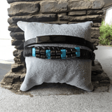 Bracelet biker cuir acier inoxydable avec turquoise - Claudine Biker Shop