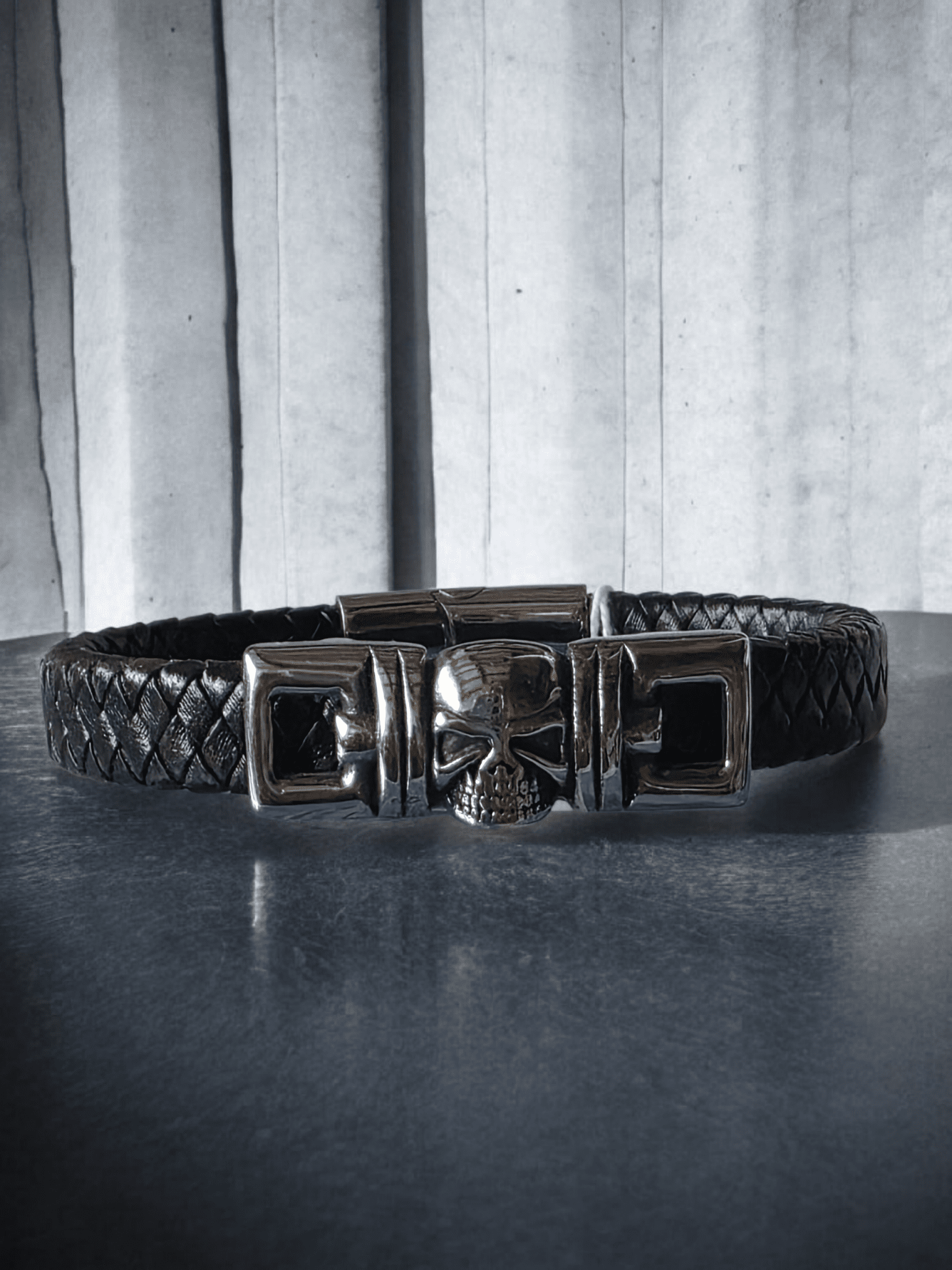 Bracelet biker cuir tête de mort - Claudine Biker Shop