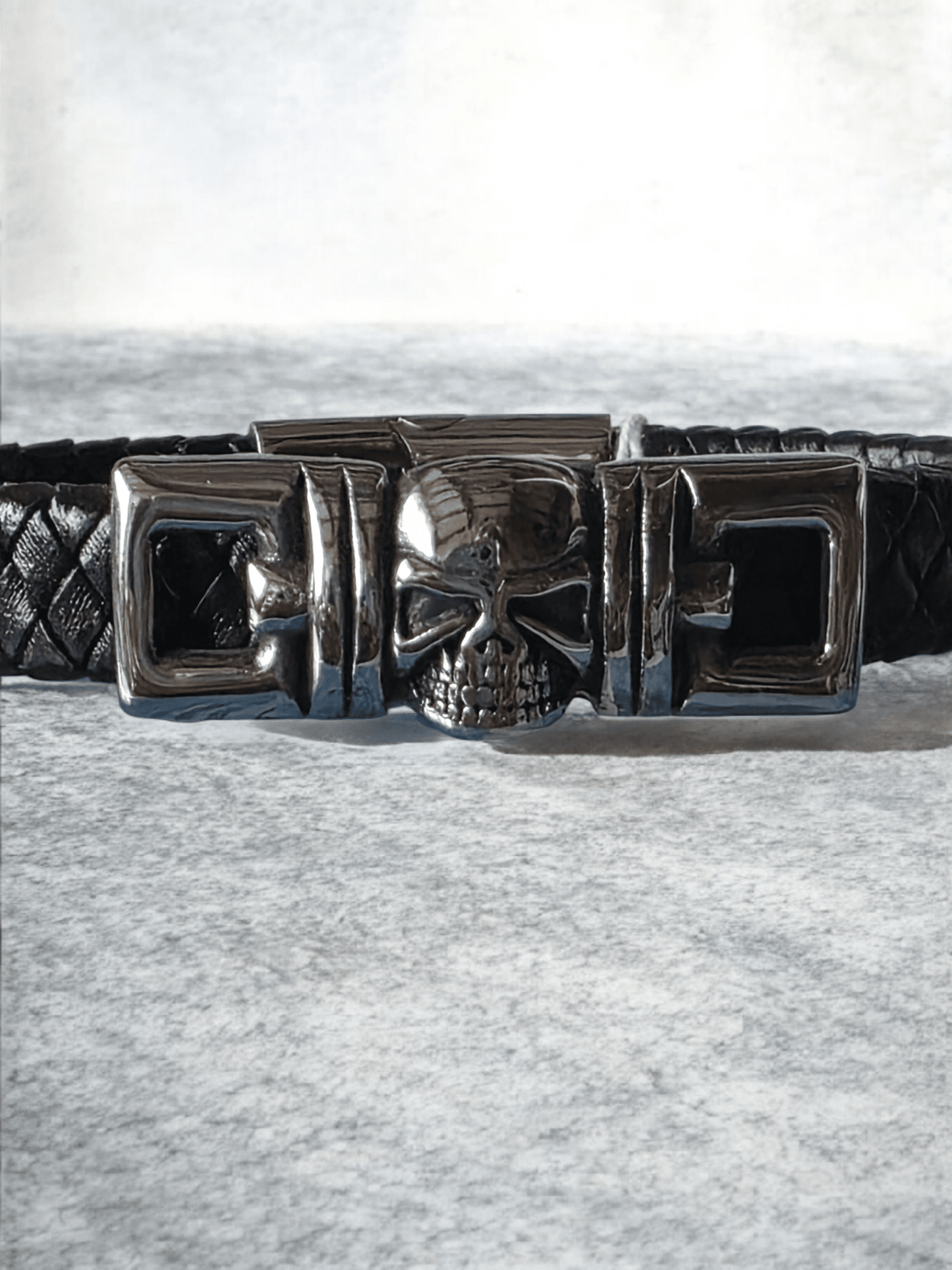 Bracelet biker cuir tête de mort - Claudine Biker Shop