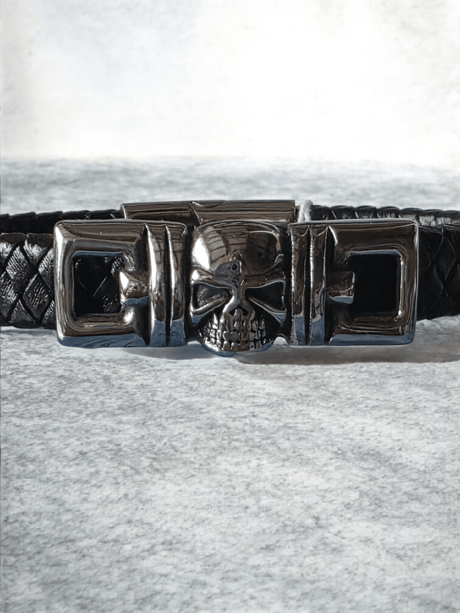 Bracelet biker cuir tête de mort - Claudine Biker Shop