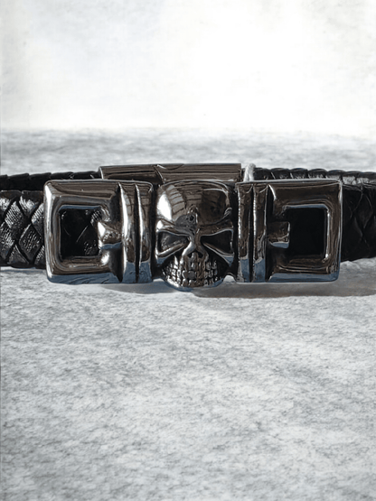 Bracelet biker cuir tête de mort - Claudine Biker Shop