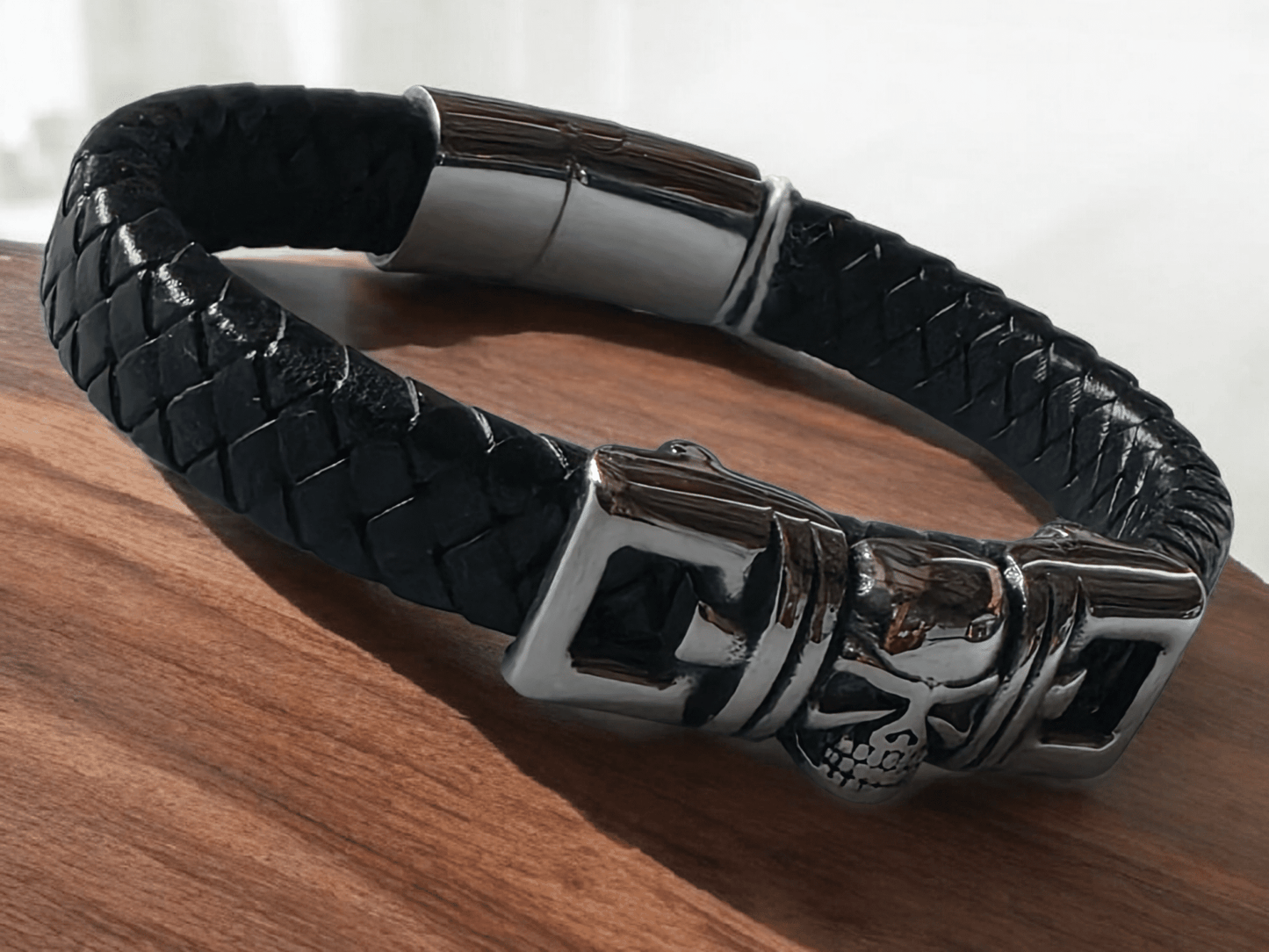 Bracelet biker cuir tête de mort - Claudine Biker Shop