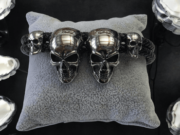 Bracelet Biker skull cuir acier inoxydable - Claudine Biker Shop