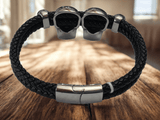 Bracelet Biker skull cuir acier inoxydable - Claudine Biker Shop