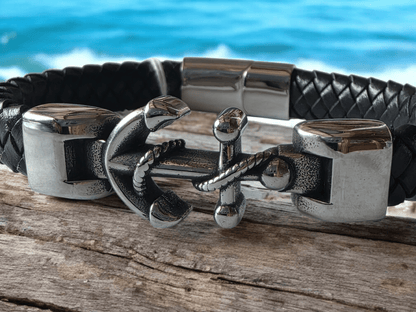 Bracelet cuir ancre marine - Claudine Biker Shop