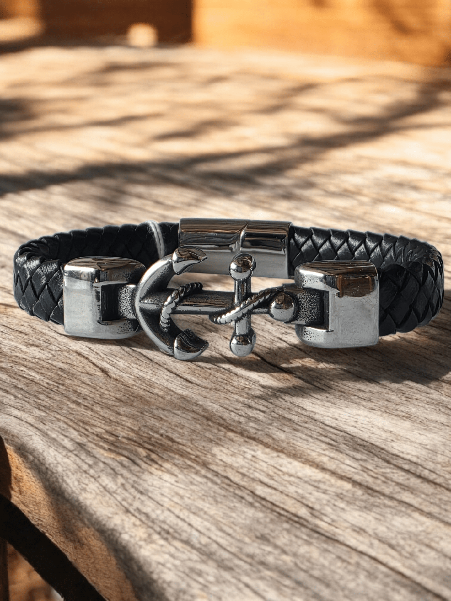 Bracelet cuir ancre marine - Claudine Biker Shop