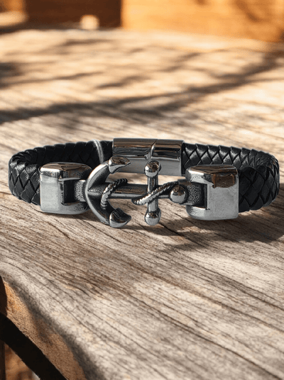 Bracelet cuir ancre marine - Claudine Biker Shop