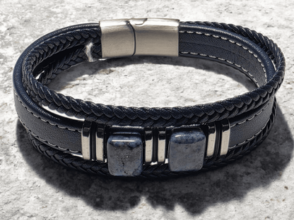 Bracelet cuir bleu pierre naturelle lapis - Claudine Biker Shop