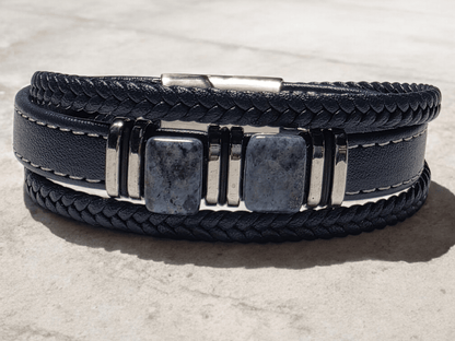 Bracelet cuir bleu pierre naturelle lapis - Claudine Biker Shop