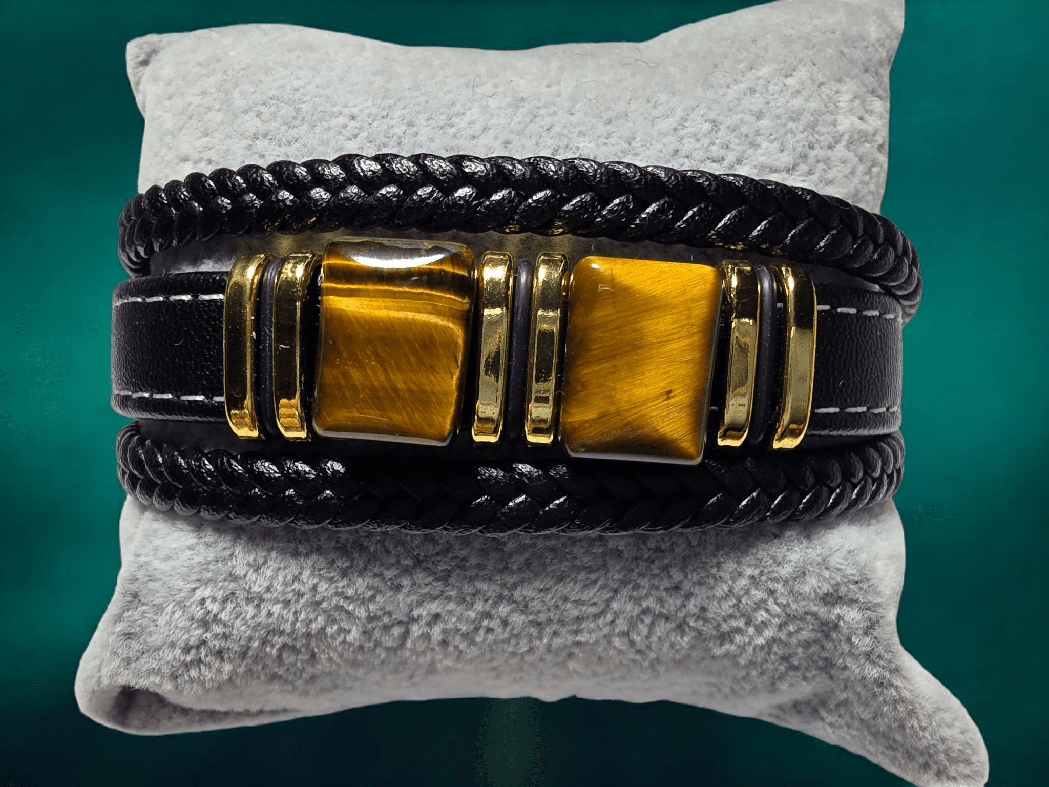Bracelet cuir œil de tigre véritable - Claudine Biker Shop