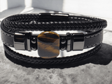Bracelet cuir pierre véritable œil de tigre - Claudine Biker Shop