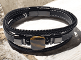 Bracelet cuir pierre véritable œil de tigre - Claudine Biker Shop