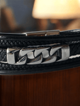 Bracelet multi rang cuir et acier inoxydable - Claudine Biker Shop