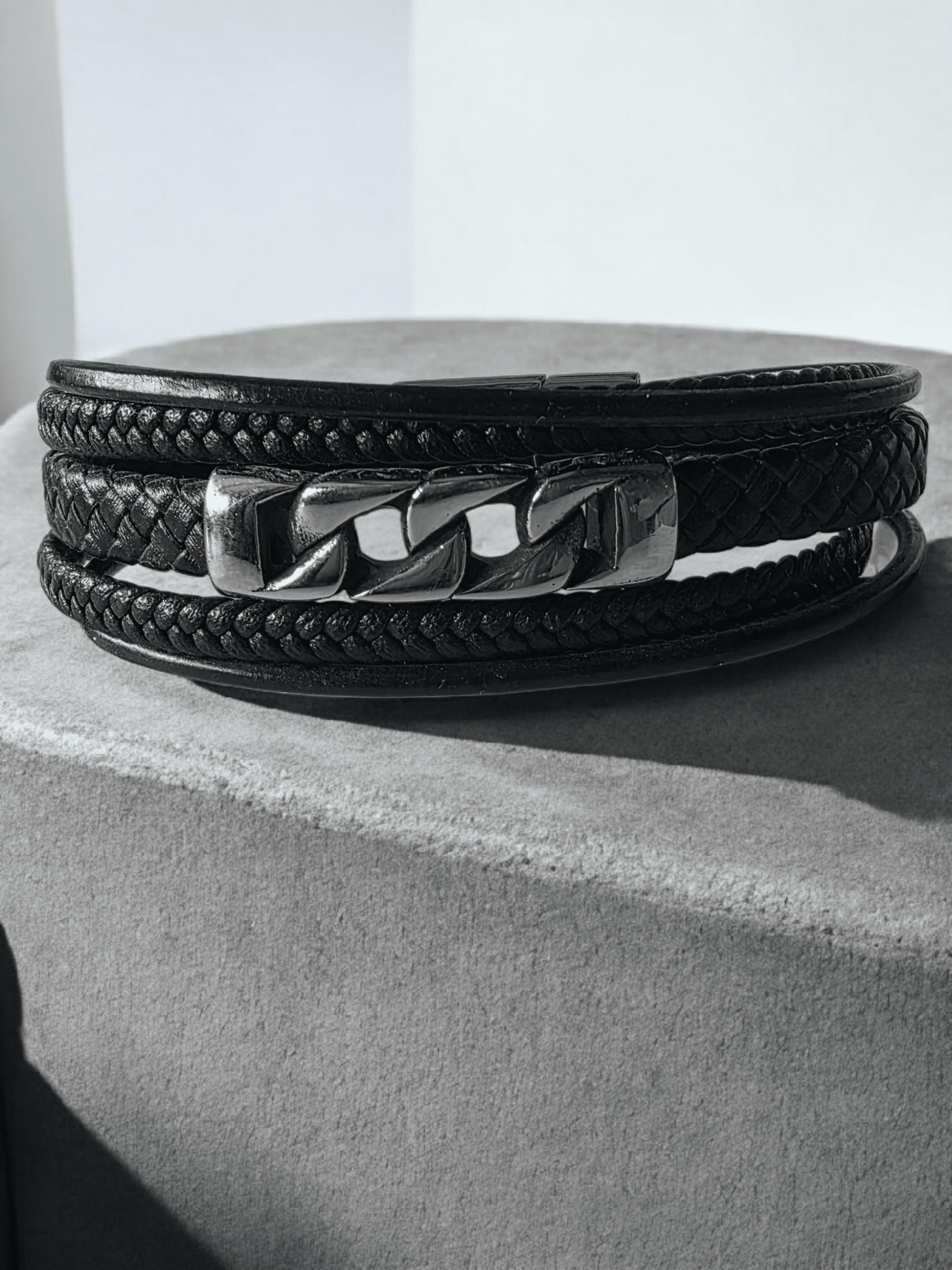 Bracelet multi rang cuir et acier inoxydable - Claudine Biker Shop