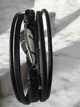 Bracelet plume cuir acier inoxydable - Claudine Biker Shop