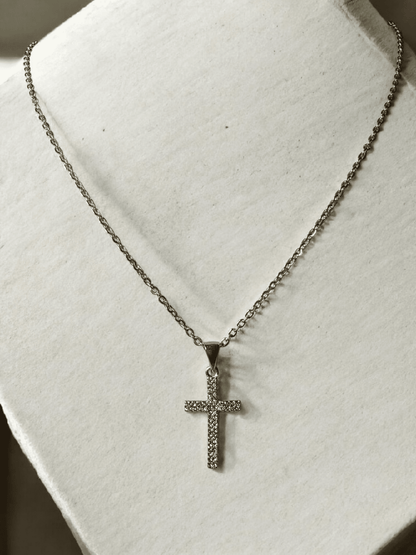 Collier croix strass Acier inoxydable 316l - Claudine Biker Shop