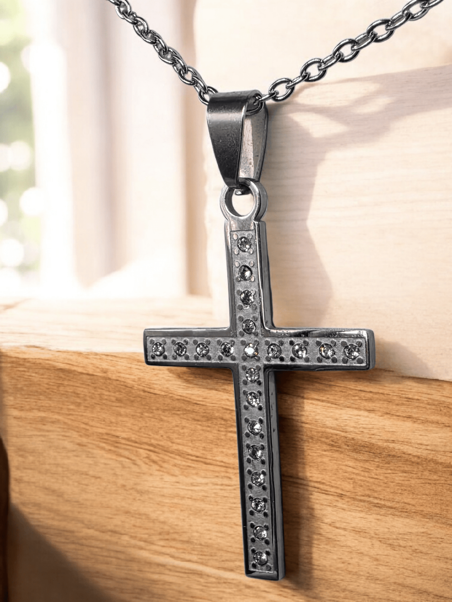 Collier croix strass Acier inoxydable 316l - Claudine Biker Shop