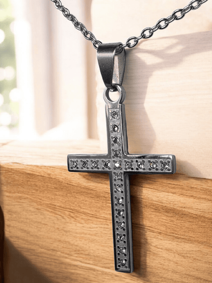 Collier croix strass Acier inoxydable 316l - Claudine Biker Shop