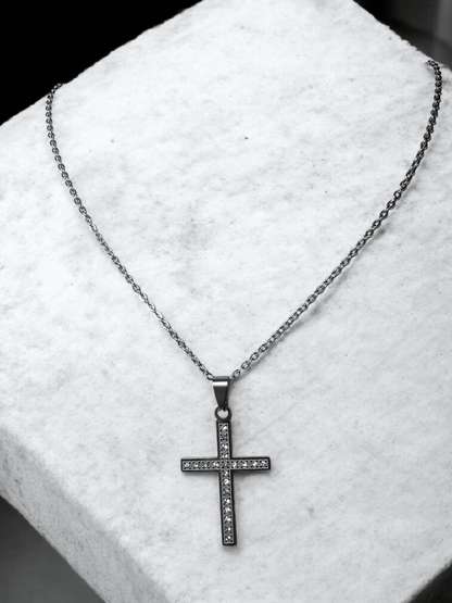 Collier croix strass Acier inoxydable 316l - Claudine Biker Shop