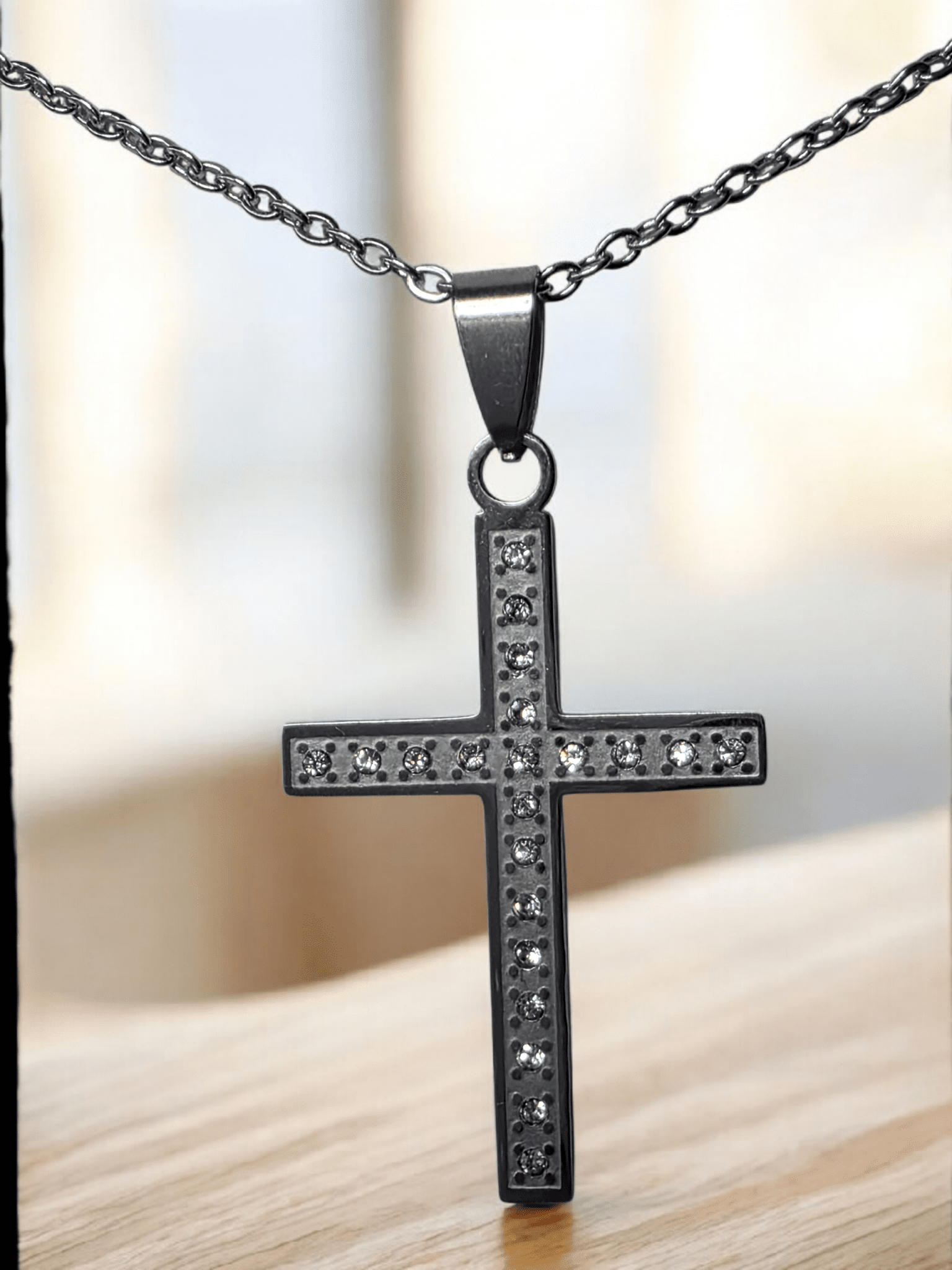 Collier croix strass Acier inoxydable 316l - Claudine Biker Shop
