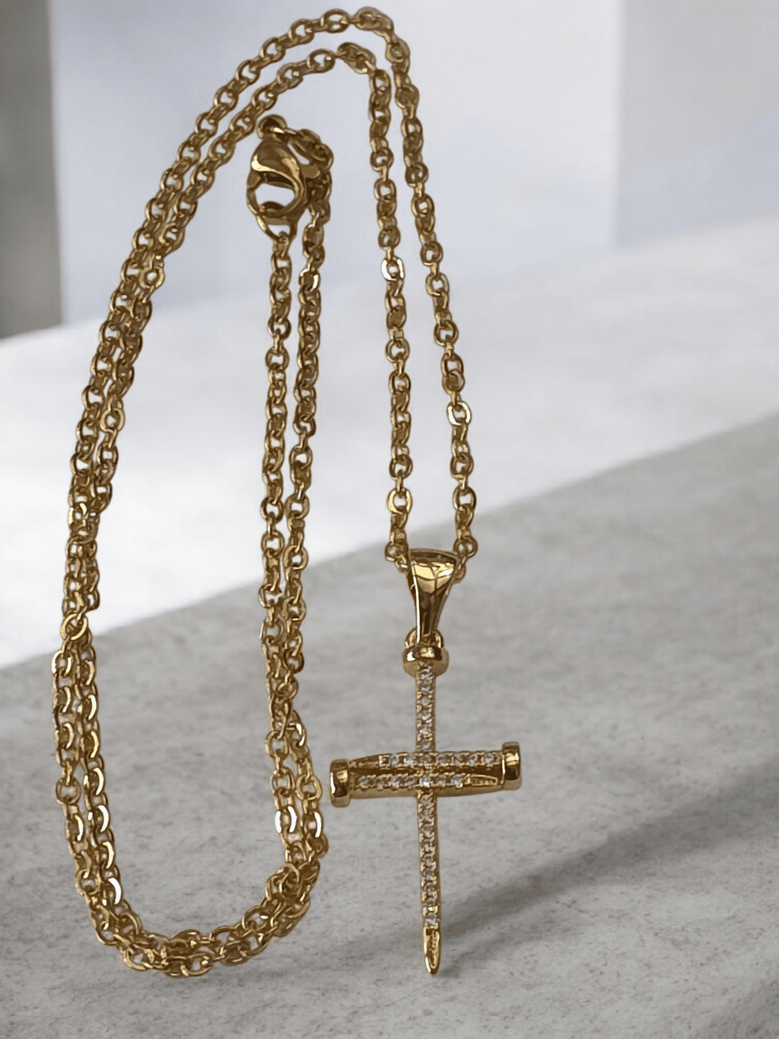 croix clou avec chaîne acier inoxydable - Claudine Biker Shop