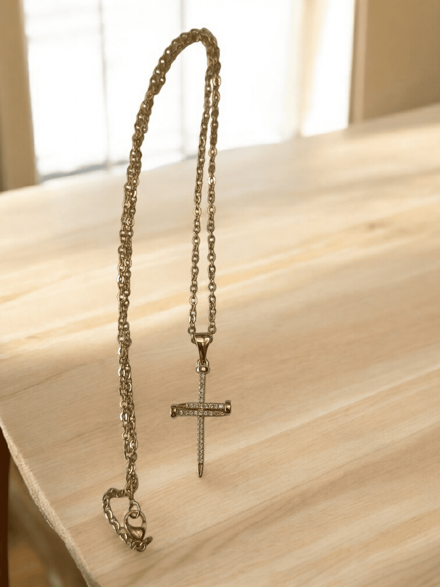 croix clou avec chaîne acier inoxydable - Claudine Biker Shop