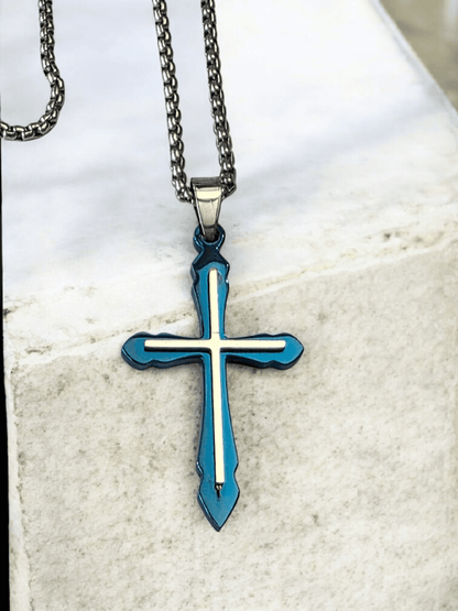 Pendentif croix bleue homme/femme - Claudine Biker Shop