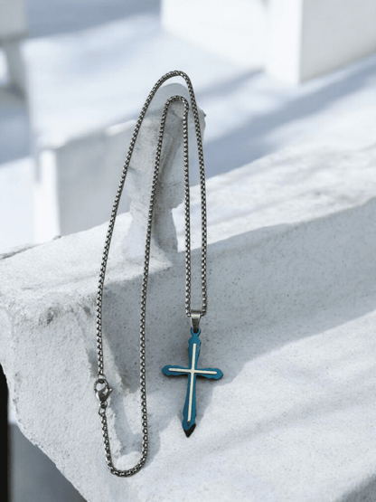 Pendentif croix bleue homme/femme - Claudine Biker Shop