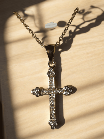 Pendentif croix strass avec chaîne acier inoxydable - Claudine Biker Shop