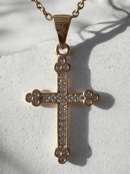 Pendentif croix strass avec chaîne acier inoxydable - Claudine Biker Shop